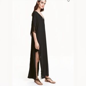H&M black fringe caftan with side slits BNWOT